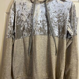 Gray and Tan Velvet Hoodie